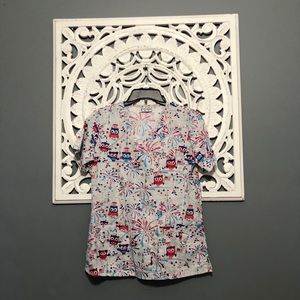 American flag owl scrub top